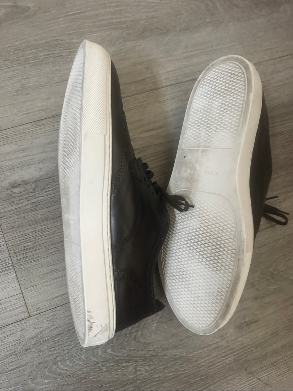 Cole Haan Men's Black Leather Wingtip Sneakers with White Sole size 12m - Picture 5 of 5
